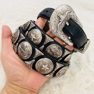 VTG Tony Lama Western Leather/Silver Belt Sz 40